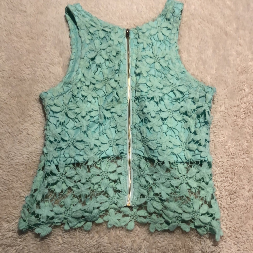 Mint blue floral lace crop top from Tobi! Small! - Picture 2 of 4
